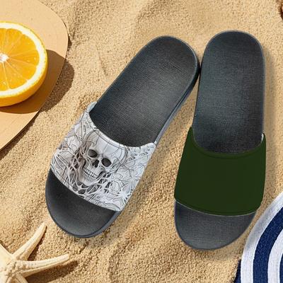 Men's Skull Print Slide Sandals – Lightweight Non-Slip Beach Slippers for Casual Summer Wear, Poolside or Seaside Vacation