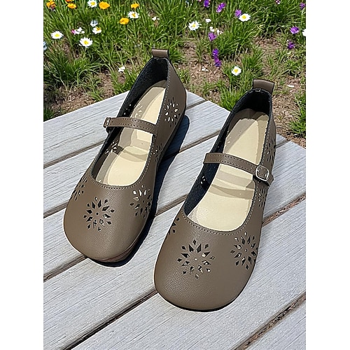 Comode scarpe basse Mary Jane da donna con punta larga e ritagli floreali – scarpe casual a piedi nudi con suola morbida per donna – ideali per brunch, mercati agricoli e tempo libero all'aria aperta