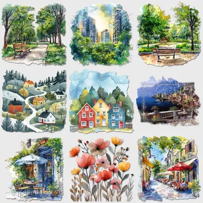Iron on Patches Beautiful landscape painting Urban Microcosm Appliques for Clothing Oil Painting