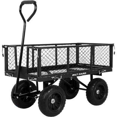 Flat Free Tires Heavy Duty Garden Cart with 180° Rotating Handle and Removable Sides,Utility Steel