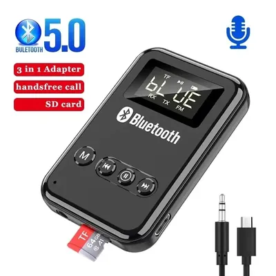 Bluetooth Receiver Transmitter Bluetooth 5.0 Wireless Adapter 3.5mm Jack AUX FM Car Kit Handsfree