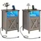 Farmhouse LED Nightstand Set of 2 with Charging Station, Rustic End Table with Barn Door & Storage