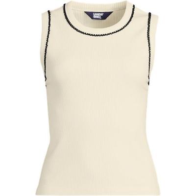 Ribbed Contrast Trim Vest, Women, size: 8, regular, Ivory, Cotton/Cotton-blend, by Lands' End