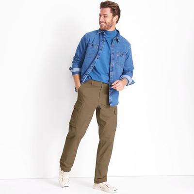 Everyday Stretch Cargo Trousers, Straight Fit, Men, size: 34 28, regular, Brown, by Lands' End