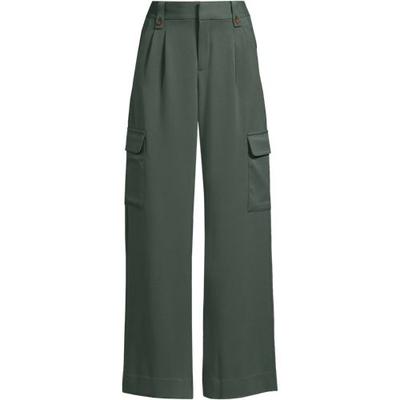 Lightweight Wide Leg Cargo Trousers, High Waisted, Women, size: 14, regular, Green, Spandex/Viscose/Rayon-blend, by Lands' End