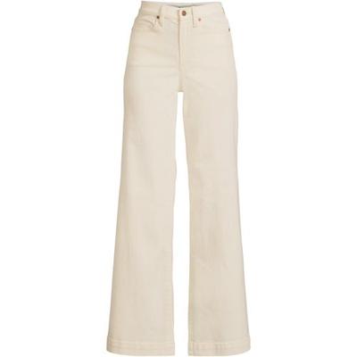 Wide Leg Jeans, High Waisted, Women, size: 28/30, plus, Ivory, Spandex/Cotton-blend/Poly-blend, by Lands' End