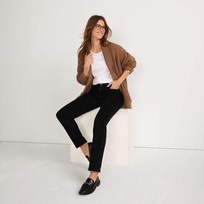 Straight Leg Jeans, Mid Rise, Women, size: 28/32, plus, Black, Spandex/Cotton-blend/Poly-blend, by Lands' End