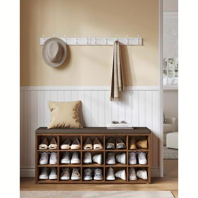 TEMU Shoe Rack, Shoe Bench With Seat, Shoe Cabinet With Cushion, 15 Open Storage Compartments, 30 X 105 X 48 Cm, For Hallway Bedroom Living Room Entryway Image