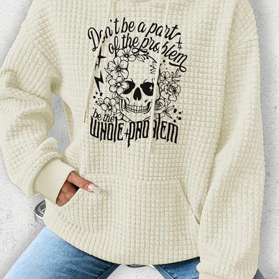 TEMU Women's Casual Hoodie With Floral & Alphabet Applique, Knit Polyester 95% Spandex 5% Sweatshirt, Drawstring Winter & Fall Hooded Pullover, 230gsm Image