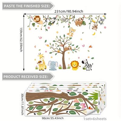TEMU A Set Of 6 (30*90cm*6pcs) Hand-painted Simple Vine Animal Decorative Wall Stickers Room Bedroom Background Wall Decorative Wall Stickers Bm4128+4129 Image
