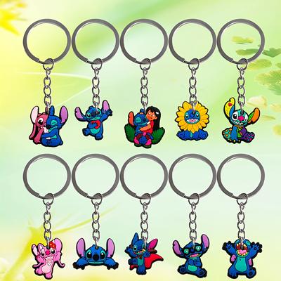 TEMU 10pcs/set Of Pvc & Stitch Keychains, Cute Cartoon Keychains,key Ring Key Chain Party Gifts, Gift Bags, Fillers, Birthday Party Supplies Image