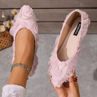 TEMU Elegant Women's Pointed Toe Flats With 3d Floral Embroidery, Non-slip Tpr Sole, And Synthetic Cover Lining - Slip-on , Ladies Shoes Image