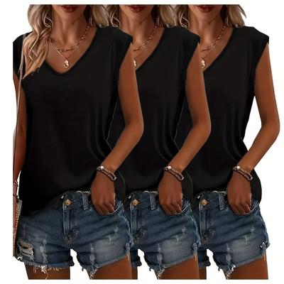 TEMU Versatile Women's 3pcs V-neck T-shirt Set Image
