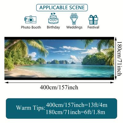 TEMU 1pc 2d Flat Printing Tropical Beach Coconut Trees Garage Door Decoration Banner - Large And Vibrant, Easy-to-install, Outdoor Celebrations, Parties, And Special Occasions Image