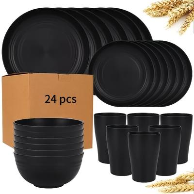 TEMU 24pcs Dinnerware Set, For Microwave And Dishwasher, Microwave And Dishwasher Washable, Reusable Cutlery, High Quality And Durable, Camping Outdoors, Holiday Gifts, Cutlery Set Image