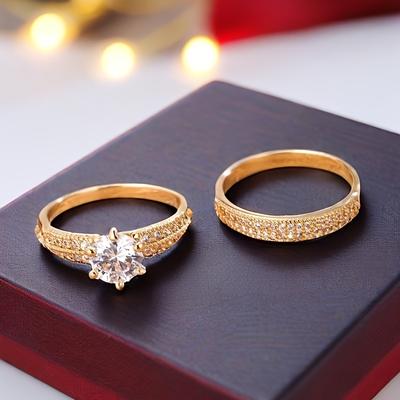 TEMU 2pcs Set Elegant Ring For Proposal And Wedding, Included Image