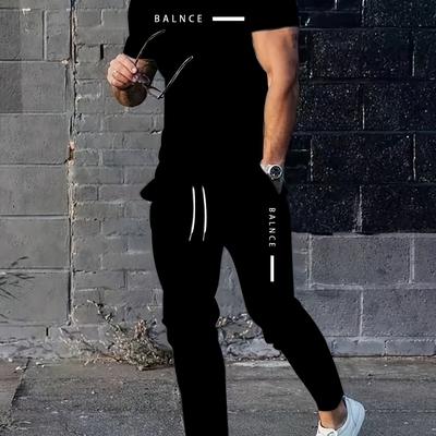 TEMU Men's Casual Set In Black, 2pcs T-shirt & Pants Image