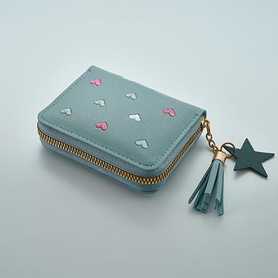 TEMU 2025 New Women's Compact Zipper Wallet - Embroidery Card Holder With Tassel Charm, Options, Secure Closure & Polyester Lining, Valentine's Day & Day Gift For Her, Cute Wallet, Design Image