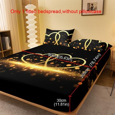 TEMU 1pc Modern Geometric Heart & Print Brushed Microfiber Bed Sheet, Quilted Polyester Bed Cover, Dust-proof Mattress Protector, Machine Washable, 80-85gsm, Ideal Gift For Image
