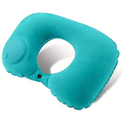 TEMU 1pc U-shaped Inflatable Neck Pillow, Automatic Cervical Support, Portable Travel Pillow For Home Use, , Velvet Cover, Polyester Fabric, Hand Wash, Adjustable Snap Closure, Washable, Image