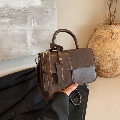 TEMU Vintage-style Crossbody Bag For Women - Trendy Checkered Design, Detachable Strap, Magnetic Closure, Polyester Lining, Compact & Stylish Shoulder Bag, Small Crossbody Bag Image