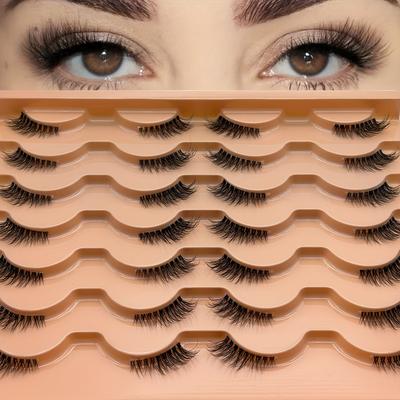 TEMU Half False Eyelashes With Clear Band Corner Lashes Fox Lashes 3/4 Lashes Wispy Cat Eye Short Accent Lashes Mink Fake Eyelashes 14 Pairs Pack Image