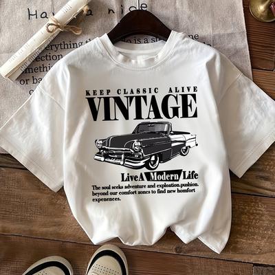 TEMU Plus Size Car Print T-shirt, Casual Crew Neck Short Sleeve Top For , Women's Plus Size Clothing Image