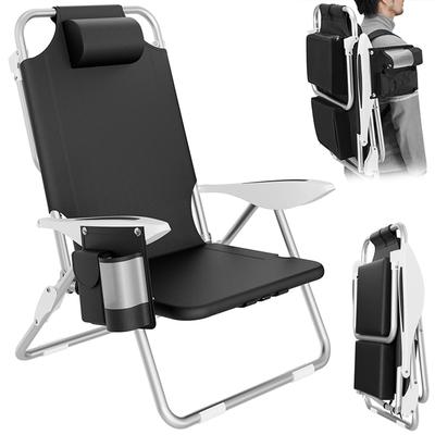 TEMU Bakaji Folding Portable Beach Chair Beach Recliner Chair With Aluminum Tubular Structure, Everything Pocket, Object Bag, Thermal Bag And Backpack Straps Image