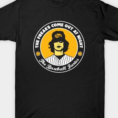 TEMU Baseball The Warriors Men's Graphic Short Sleeve T-shirt - Black With Yellow & White Print, Regular Fit, Machine Washable, For Casual Attire, Apparel | Print Shirt | Medium Stretch Material Image