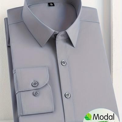 TEMU Larsen Obm Men' Business Casual Shirt - Lavender Stretch Polyester-modal Blend, Loose Fit Long Sleeve With Classic Collar & Button Front, Machine Washable Shirt For Office & Casual Attire Image