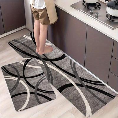 TEMU 1pc Thick 1.1cm Kitchen Floor Mat, Black And White Line Pattern Printed Floor Mat Thickened For Room Porch Balcony And Home Decoration Image
