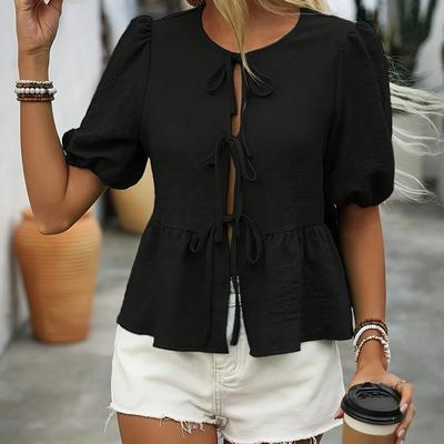 TEMU Youduomi Women's Elegant Sleeveless Neckline Blouse - Lightweight 100% Polyester Solid Black Top For Spring/summer, Casual & Formal Wear Image