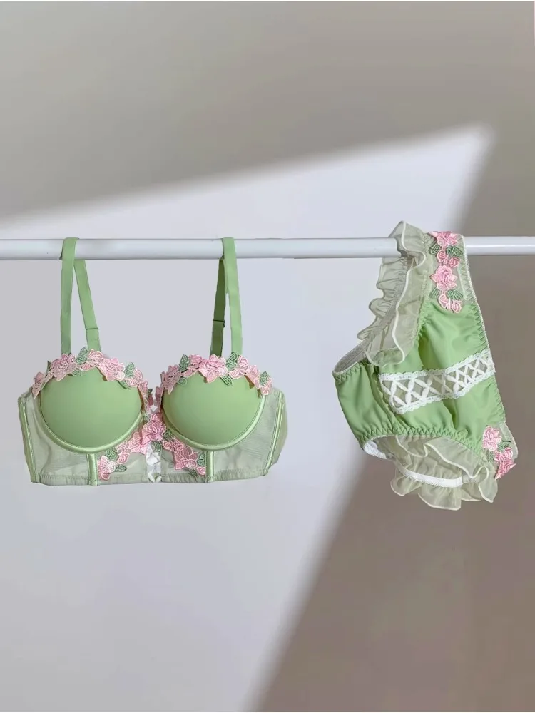 MOYISU Tushy Viral Cute Bralette Wireless Sommer-BH für Teenager, Anti-Durchhängen, kleine Brust, ohne Bügel, Kawaii-Stil, Dessous-Set Image