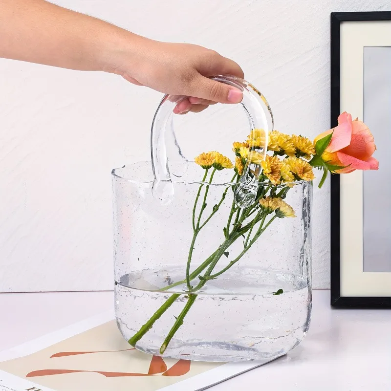 Tasche Glas Vase Handtasche geformte Vase Hydrokultur Vase transparente Tasche Vase Muttertagsgeschenk Heimdekoration Image
