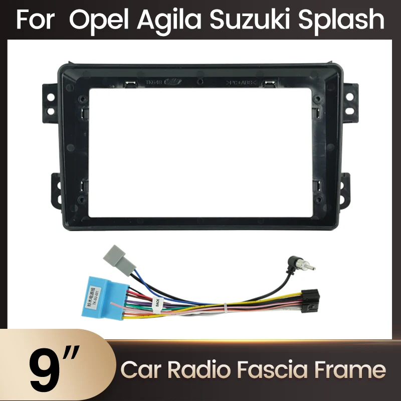 9 Zoll 2 Din Autoradio Rahmen Fascia Dash Kit DVD Radio Panel Stereo Abdeckung für OPEL Agila Suzuki Splash Ritz 2008-2014 Stromkabel
