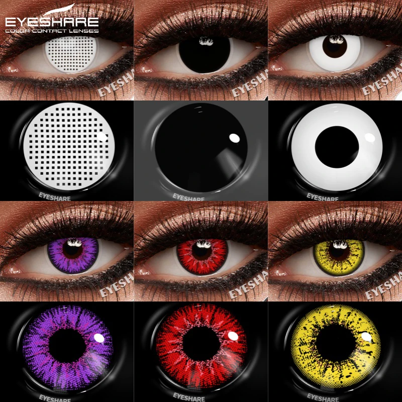EYESHARE 1 Paar weiße farbige Kontaktlinsen für Cosplay, rote Kontaktlinsen, Anime-schwarze Augenlinsen, Halloween-Schönheits-Make-up-Linsen Image