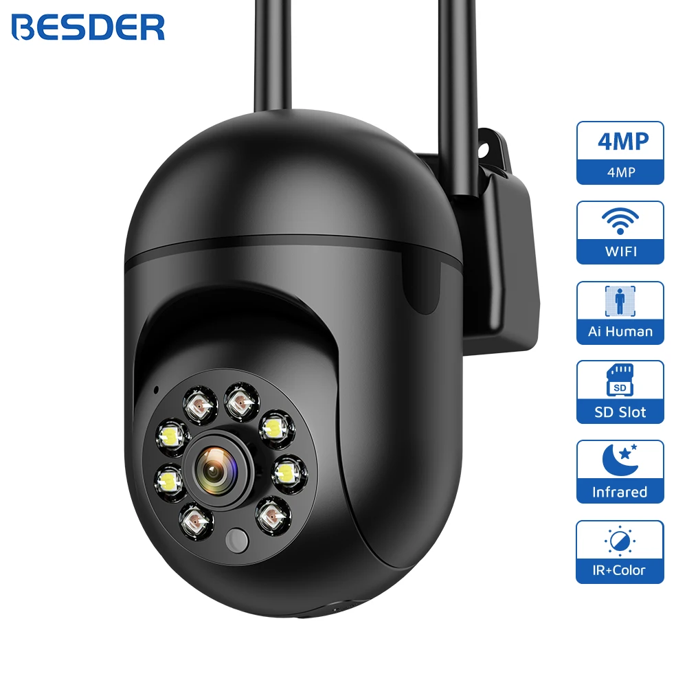 BESDER 4MP Drahtlose Sicherheitsüberwachung PTZ-Kamera Wifi Outdoor 3MP IP-Kamera Menschen Tracking Zwei-Wege-Audio Nachtfarbe iCSee Image