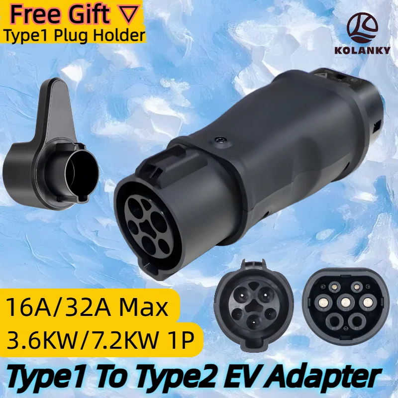 Typ1 auf Typ2 J1772 EV-Autoadapter, Ladeanschluss für Elektrofahrzeuge, 16 A, 32 A, 3,6 7,2 kW, Typ 1 auf Typ 2 Ladegerät-Adapter, 220 V Image