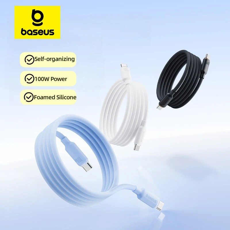 Baseus geschäumtes Silikon-USB-C-Kabel für iPhone 16 15, selbst organisierendes 100 W Typ-C-Kabel für MacBook, Samsung, Xiaomi, schnelles Aufladen Image