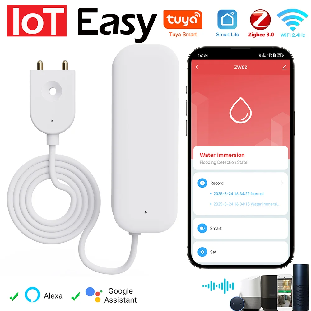 Tuya WiFi ZigBee Wasser Sensor Leckage Alarm Flut Leck Detektor Smart Home APP Fernbedienung Sicherheit Schutz Unterstützung Alexa Image