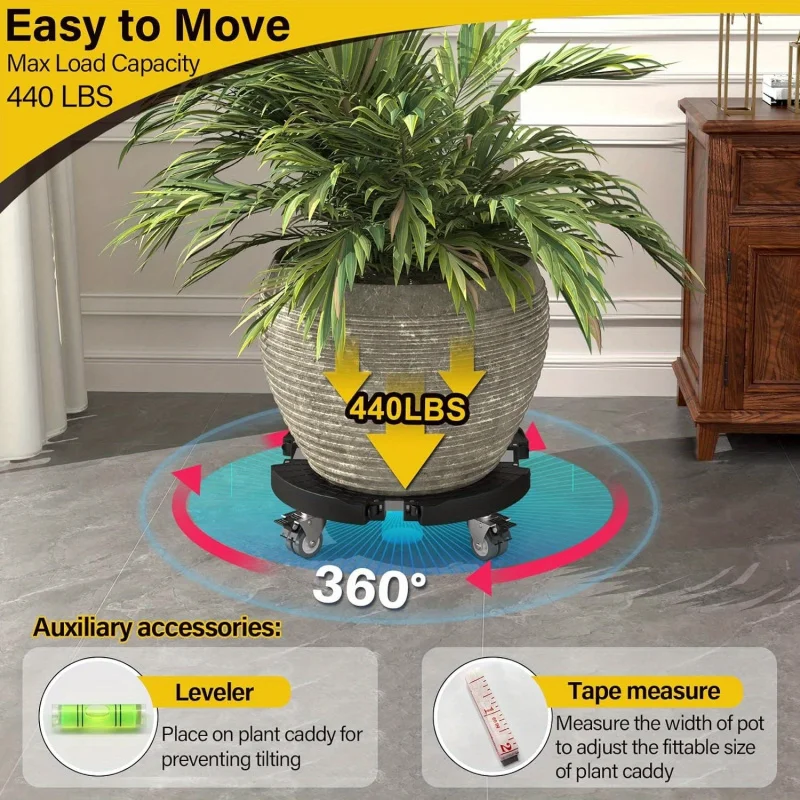 1 Stück verstellbarer, robuster Pflanzenständer mit Rädern – 15–22 Zoll Pflanzenständer mit feststellbaren Universalrädern, 440 lb Tragfähigkeit M Image