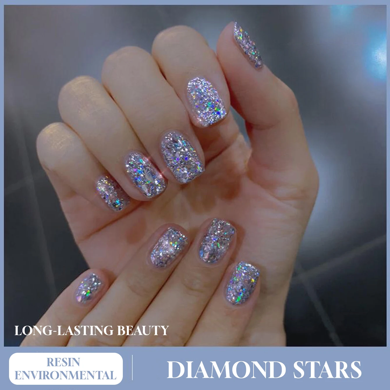 MN 1-12 Stück 12ML Diamant Platin Silber Feiner Glitzer-Gel-Nagellack Diamant Super Flash Platin Nagelkunst Blaue Nägel Image