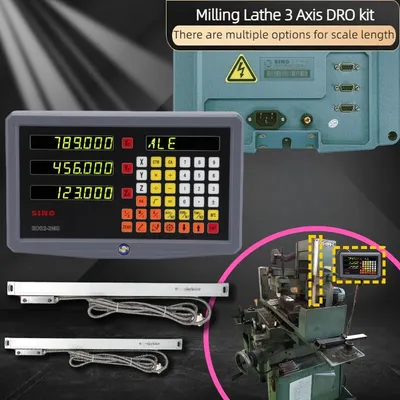 3 Axis DRO Set Digital Readout with 3 Pieces 70-1020mm 0.005mm Linear Scale Encoder Sensor for Milling Lathe Turning Machine