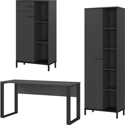 Büromöbel-Set GERMANIA "GW-Rovigo", grau (graphit, schwarz), B:308cm H:190cm T:60cm, Spanplatte, Metall, Arbeitsmöbel-Sets, Schreibtisch mit Knieblende, Made in Germany Image