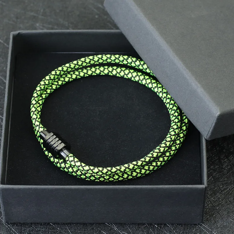 Hiphop Rock Mehrfarbiges Paracord-Armband für Herren, doppellagig, Edelstahl, Magnetschnalle, Armband, Straße, cooles Freund-Geschenk, Joias Image