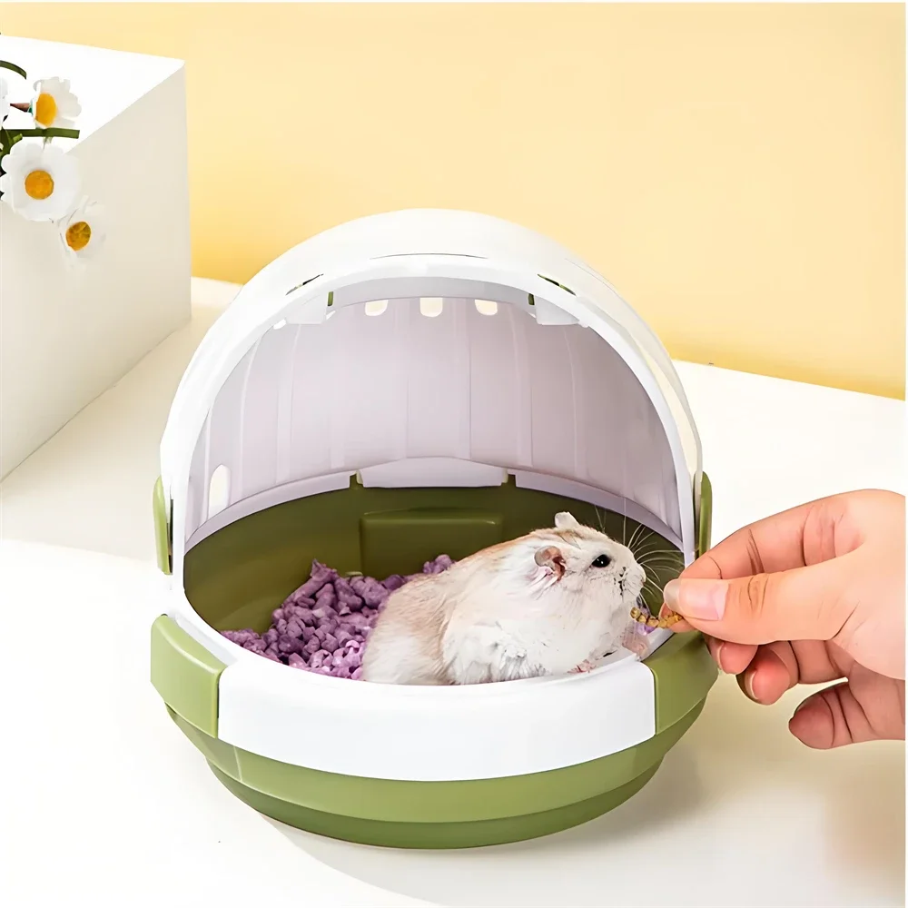 Hamster-Reisekäfig, tragbarer Reiseetui für kleine Haustiere mit Wasserspender, Bodennetz für Meerschweinchen, Igel, Frettchen, Tragetasche für Haustiere Image