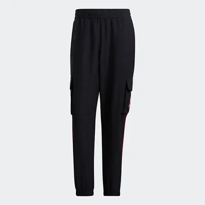 Adidas NEO Black Cargo - style Jogger Pants with Red Brand Label and Side Stripes - Functional and
