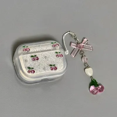 Geeignet für Airpods Pro Kopfhörer Schutzhülle mit fallen gelassener Silber folie Pink Cherry Apple Kopfhörer abdeckung Image