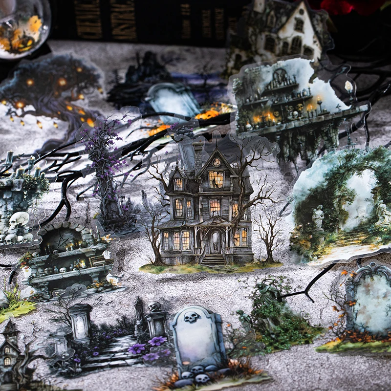 Journal GO 10 Stück Abandoned City Vintage Dark Gothic Waldlandschaft PET Aufkleber Kreative DIY Journal Collage Scrapbooking Aufkleber Image