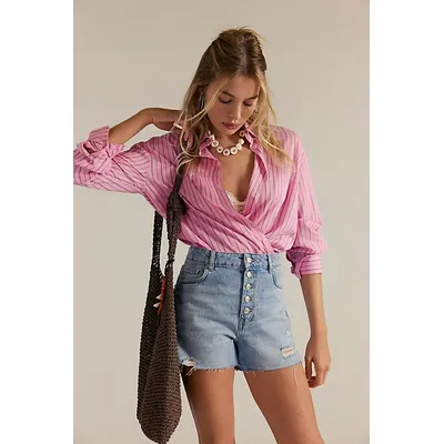 We The Free Angelika Denim Mid-Thigh Shorts at Free People in Rio, Size: 28